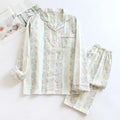 Women's cotton double-layer gauze pyjama set with long sleeves and trousers in colour stripes pattern