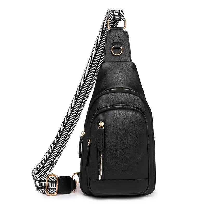 Soft brown PU women's crossbody chest bag with open pocket and adjustable strap