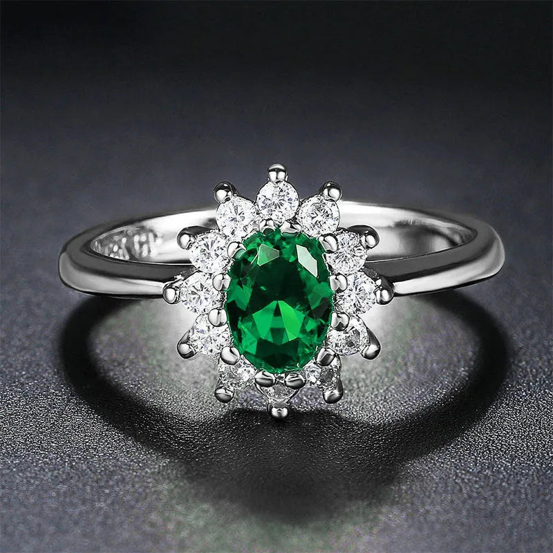 Blue moissanite women's copper ring with floral zirconium stone on a simple band, shown in three colour options.