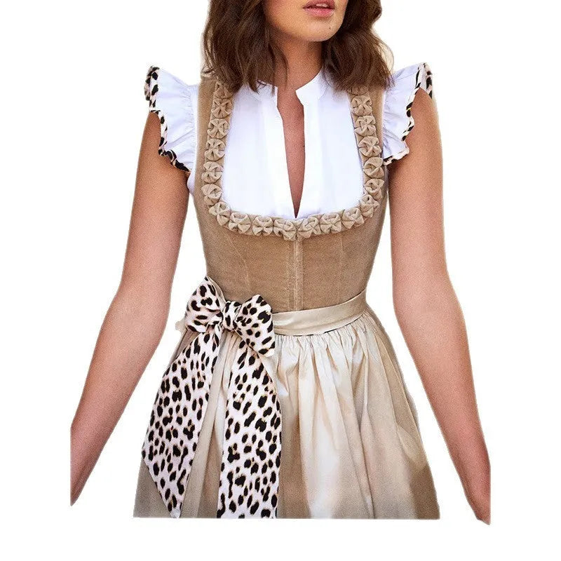 Khaki Oktoberfest beer style women's dress in cotton-polyester blend fabric, elegant temperament commute styling
