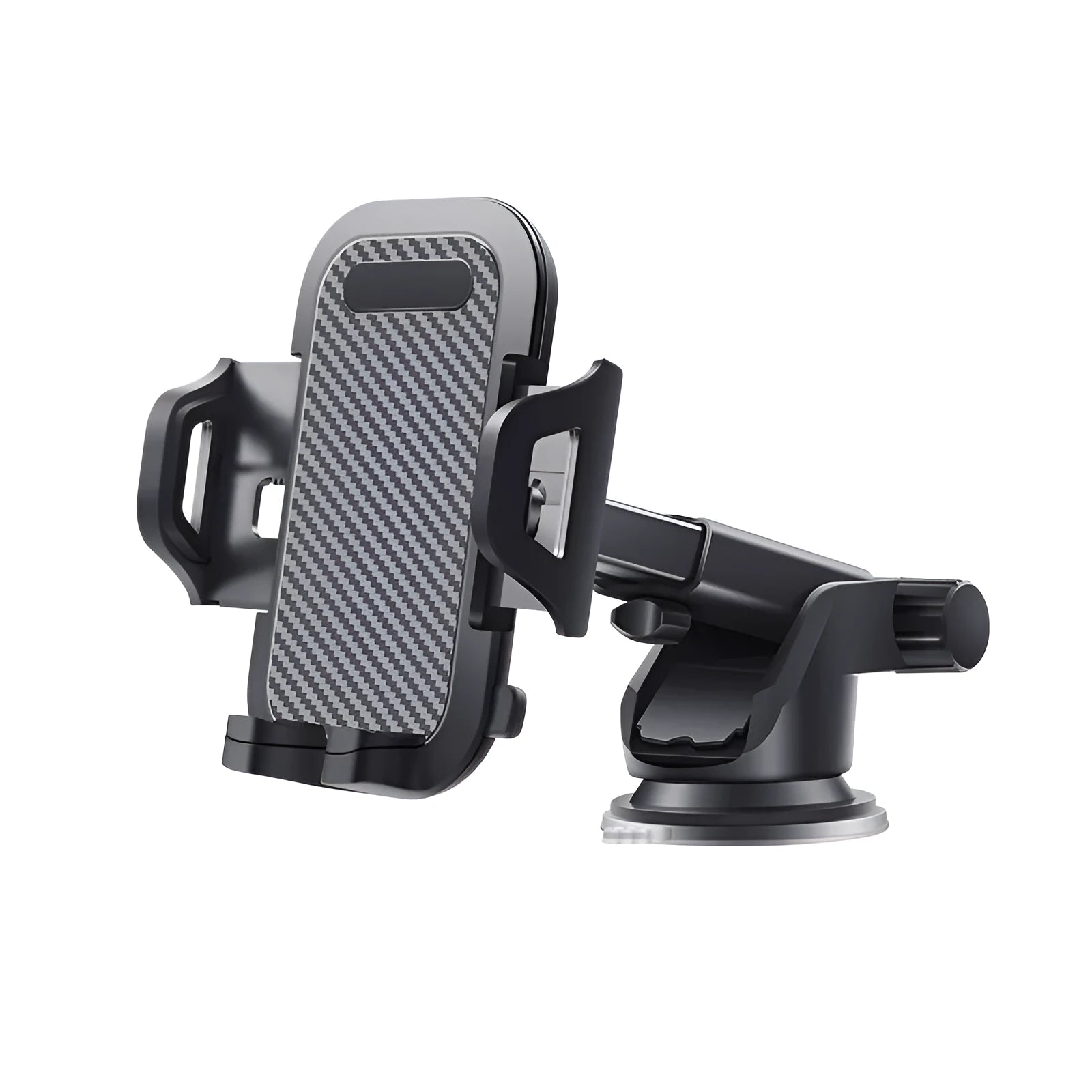 Black car phone holder made of ABS and EVA for mounting 4 to 7 inch smartphones.