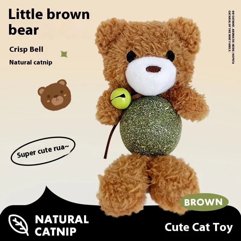 Plush catnip ball dental toy with mint ball and bell in creative doll design