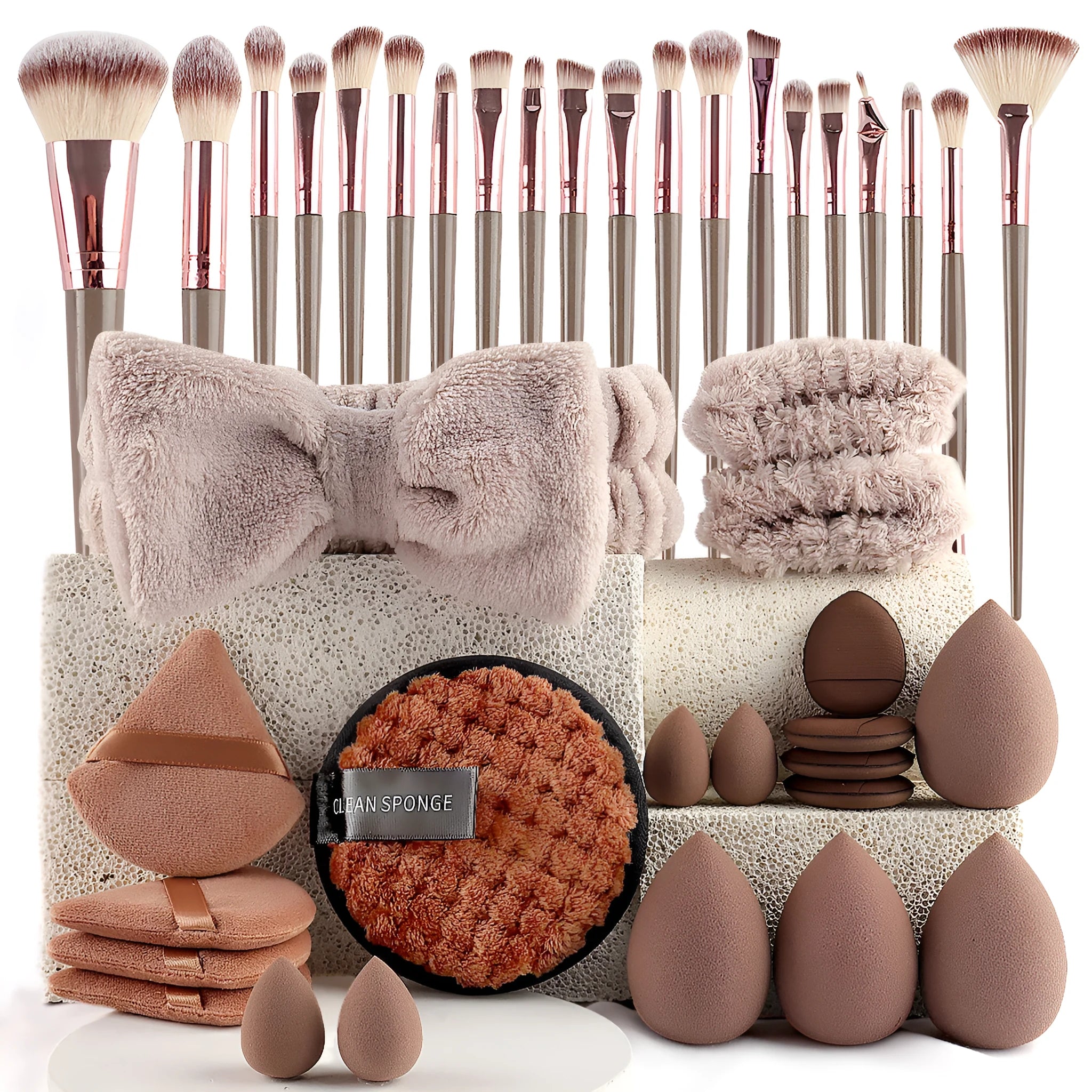 40-piece hydrophilic non-latex makeup sponge beauty tool set in brown pink purple colour options
