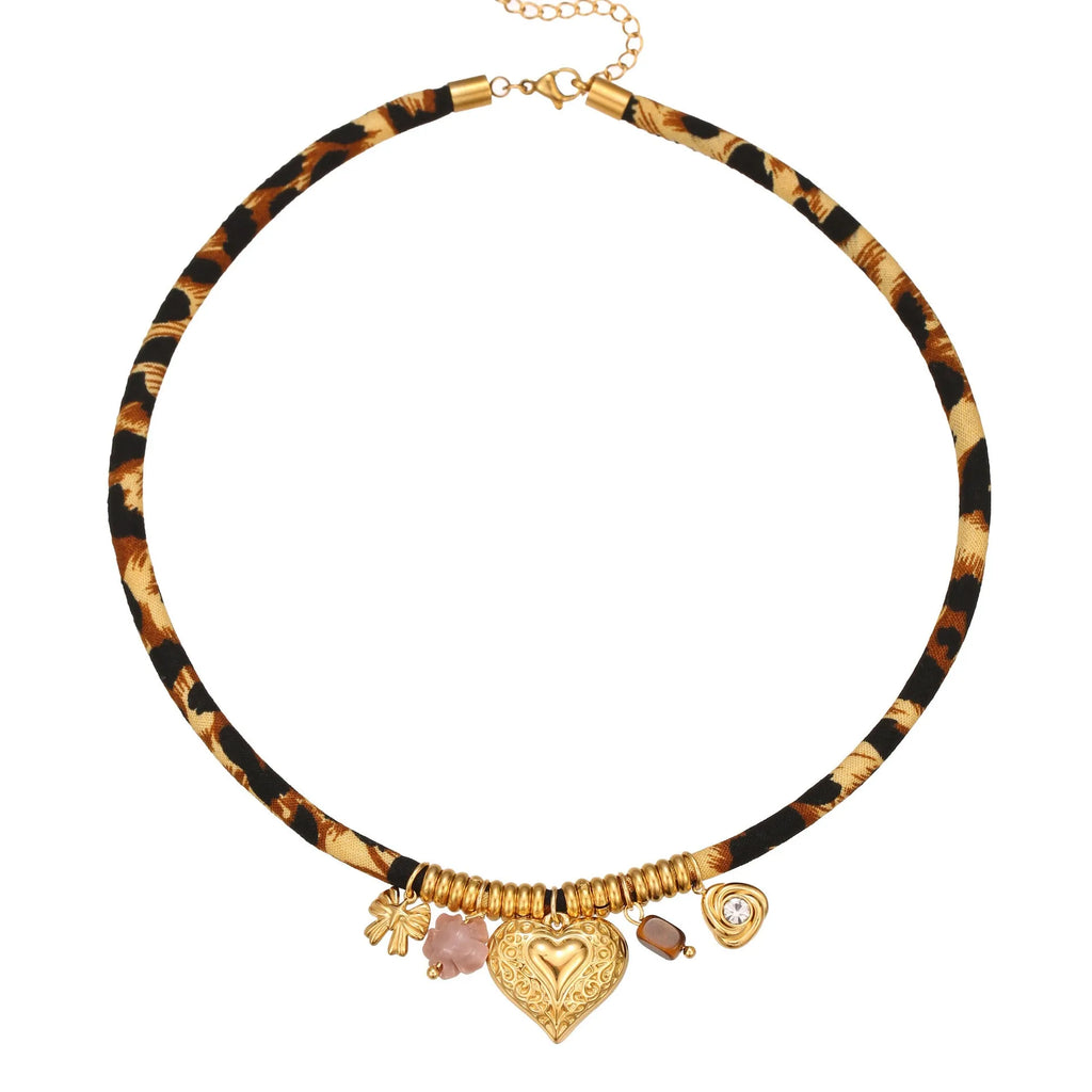 Leopard Series stainless steel necklace with geometric pendant on adjustable chain