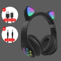 Cat ear wireless sports Bluetooth headset in black with bilateral stereo design