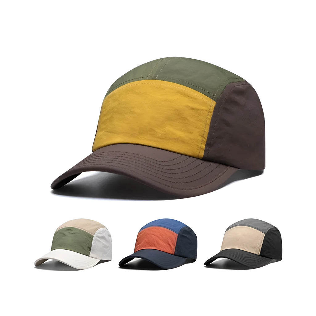Men's cotton-polyester baseball cap in khaki, army green, orange, and yellow colours with curved brim