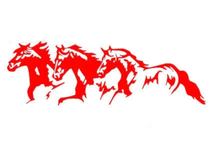 Three Horses design vinyl vehicle sticker measuring 25cm by 8cm.