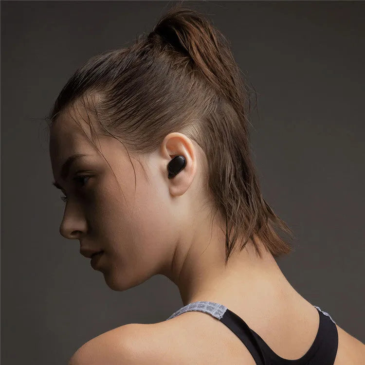 Redmi AirDots 2 black true wireless Bluetooth earbuds and charging case.