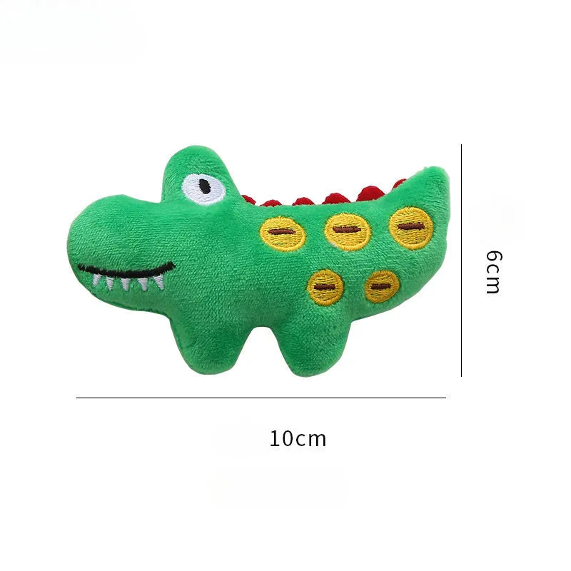 Soft plush cat toy shaped like a cow or parrot, filled with catnip, on a neutral background.
