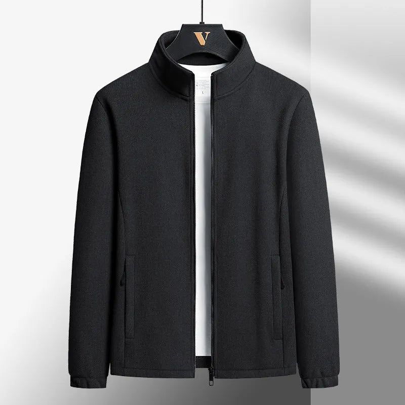 Men's grey berber fleece coat with stand-up collar and zippered front