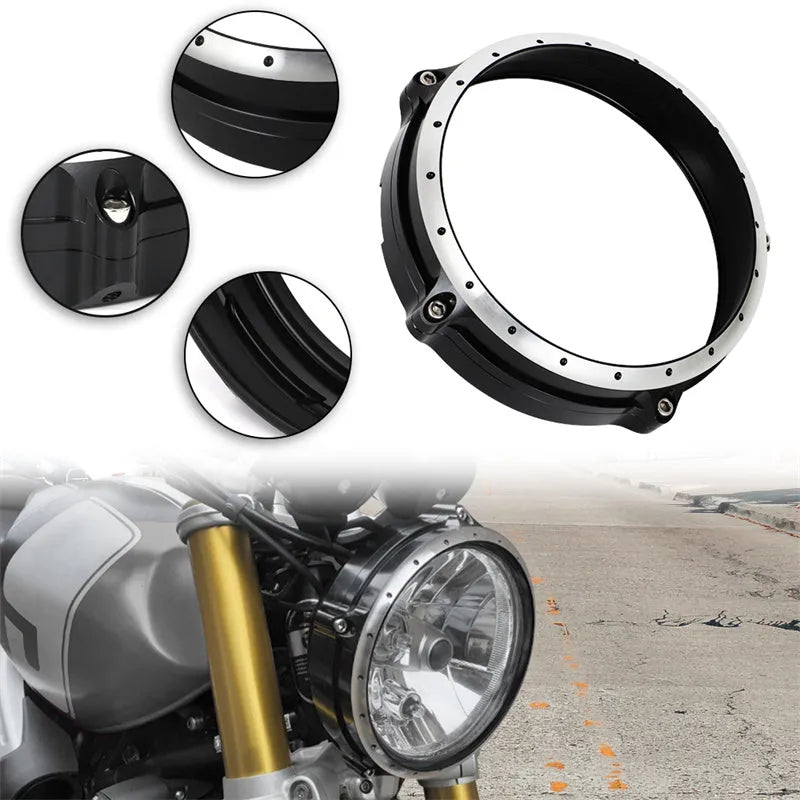 Black CNC aluminium headlight cover for BMW R NineT Scrambler 2014-2017