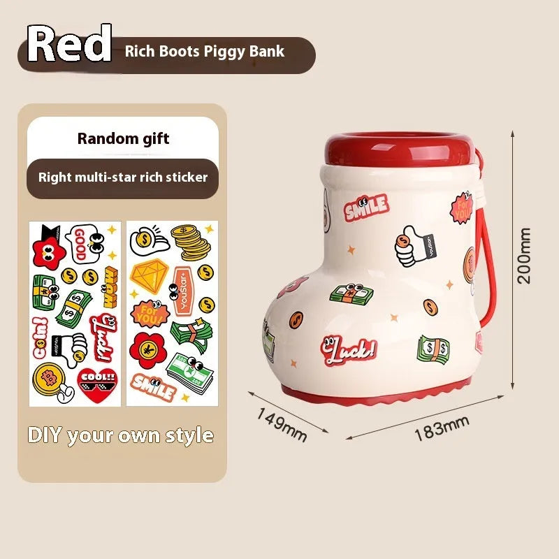 Cartoon design plastic desktop organiser with storage box, pen container, tissue box and coin bank accessories in red and brown colours