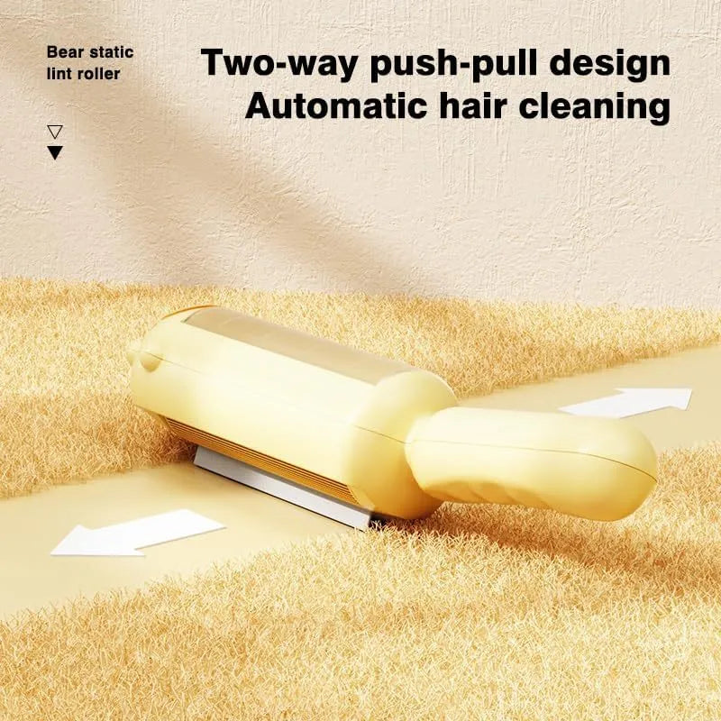 Blue reusable pet hair remover with self-cleaning base for furniture and car seats