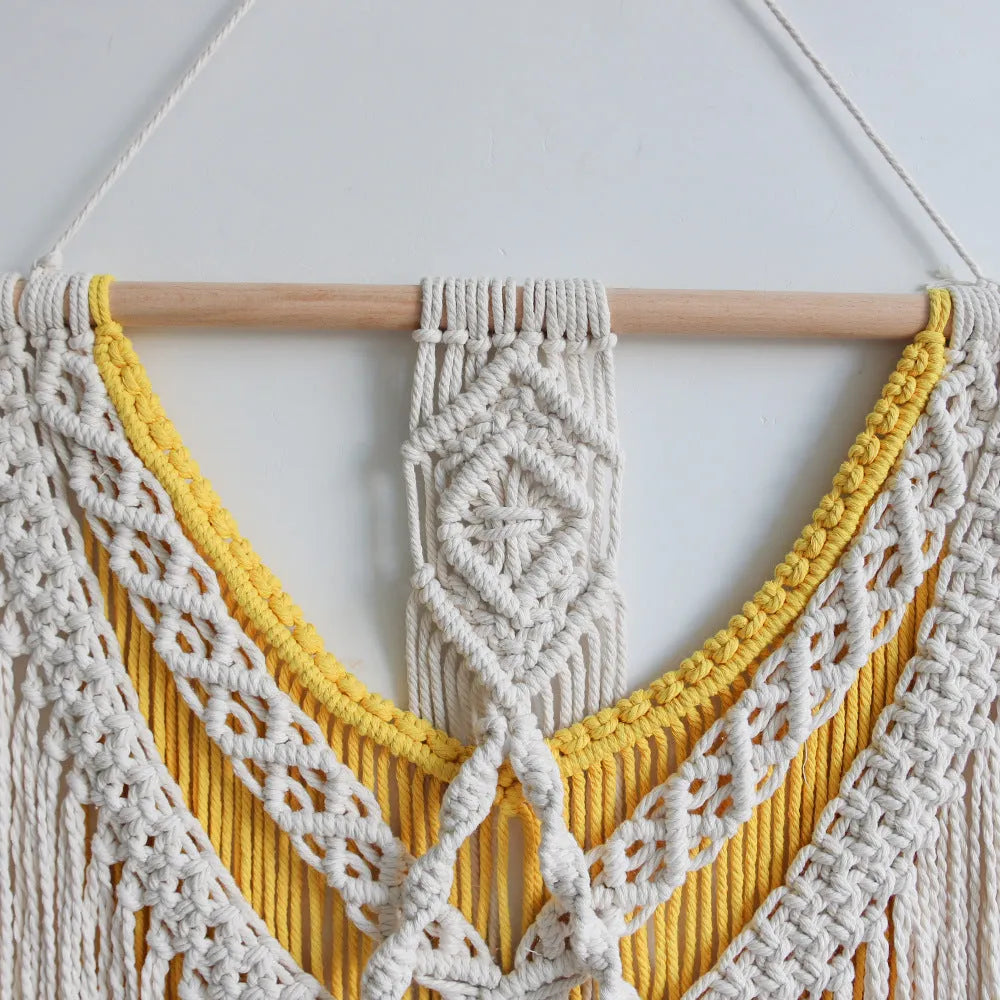 Hand-woven creamy-white cotton tapestry with Nordic style design, rectangular 120x95cm wall hanging