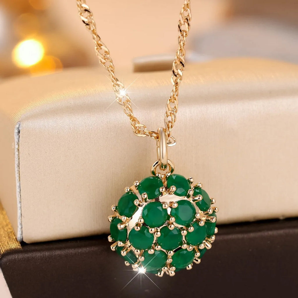 Golden green emerald diamond pendant necklace with adjustable 51-60cm chain in champagne gold colour