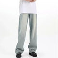 Blue loose-fit retro trousers with an elasticated waistband made from rabbit fur fabric.