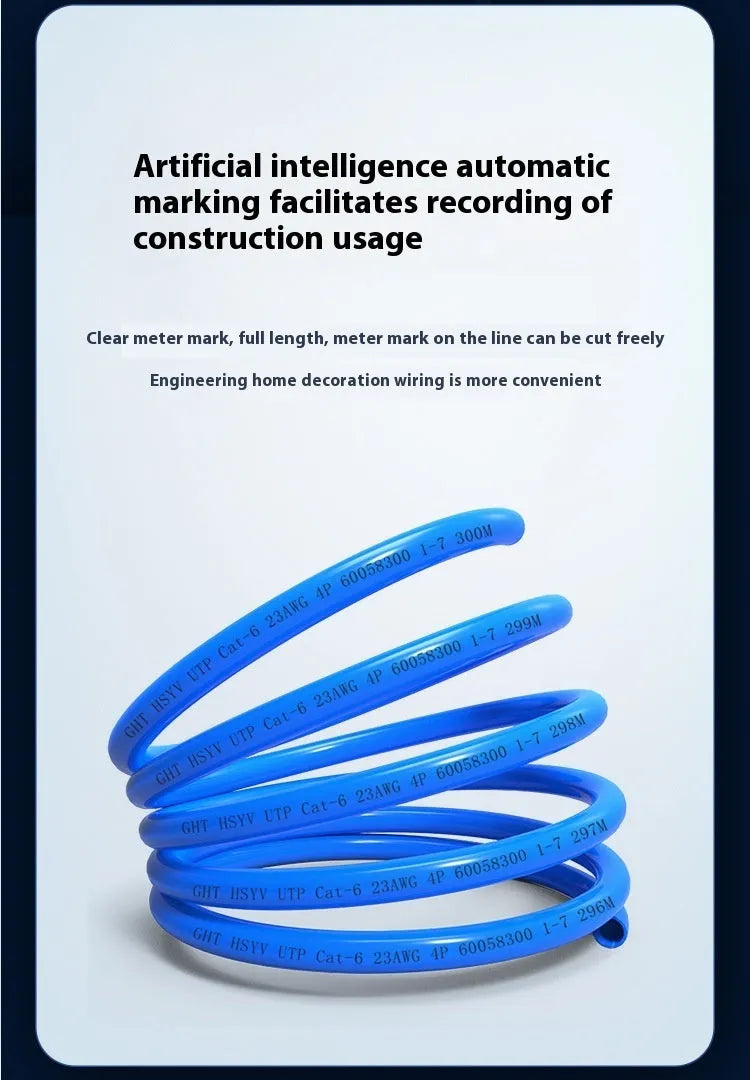Blue Super Six Gigabit Ethernet cable spool with oxygen-free copper cores for network installations
