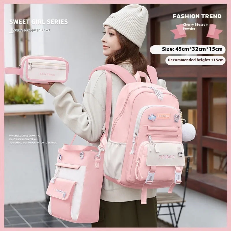 Girls' school backpack in Oxford cloth with curved shoulder straps and spine protection