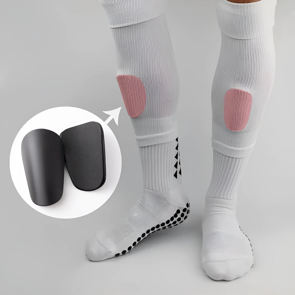PU mini shin guards for football and sports protection in black, white, red and blue colours