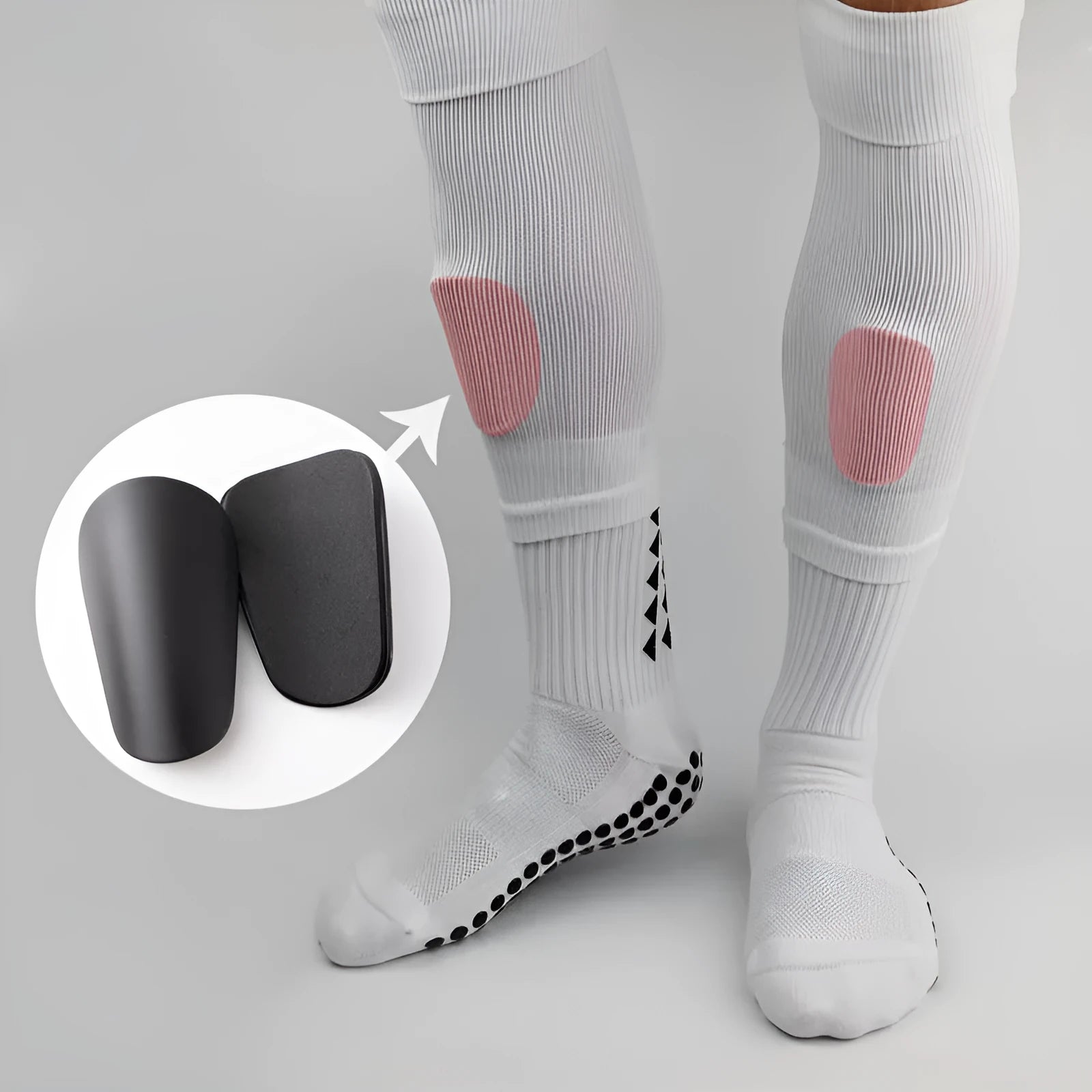 PU mini shin guards for football and sports protection in black, white, red and blue colours