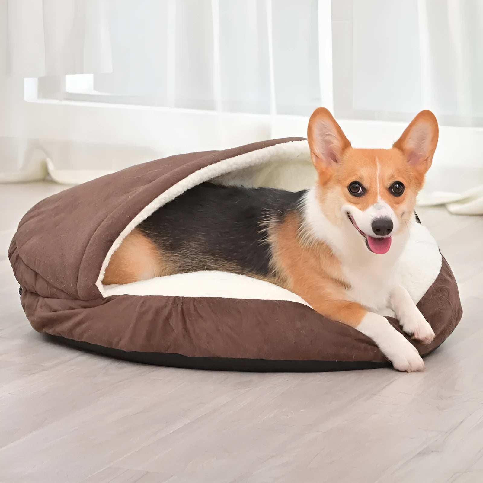 Brown and grey removable washable cloth dog kennel for small to medium-sized pets