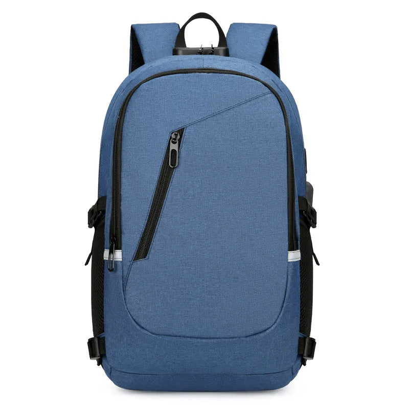 Oxford cloth computer backpack in blue colour with 20-35L capacity showing street trend style
