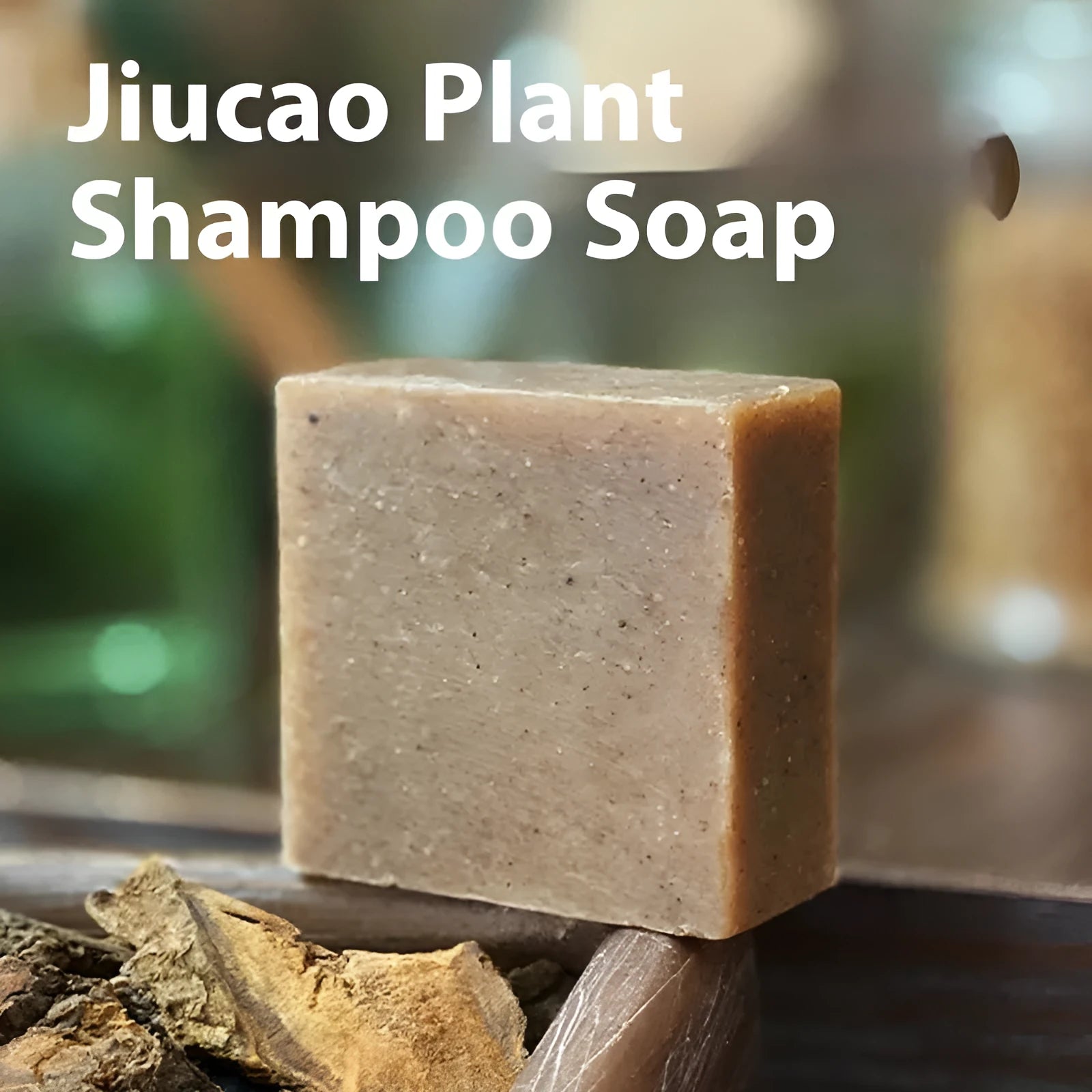 A single 72g bar of nine grass cold process shampoo soap, silicone oil-free.
