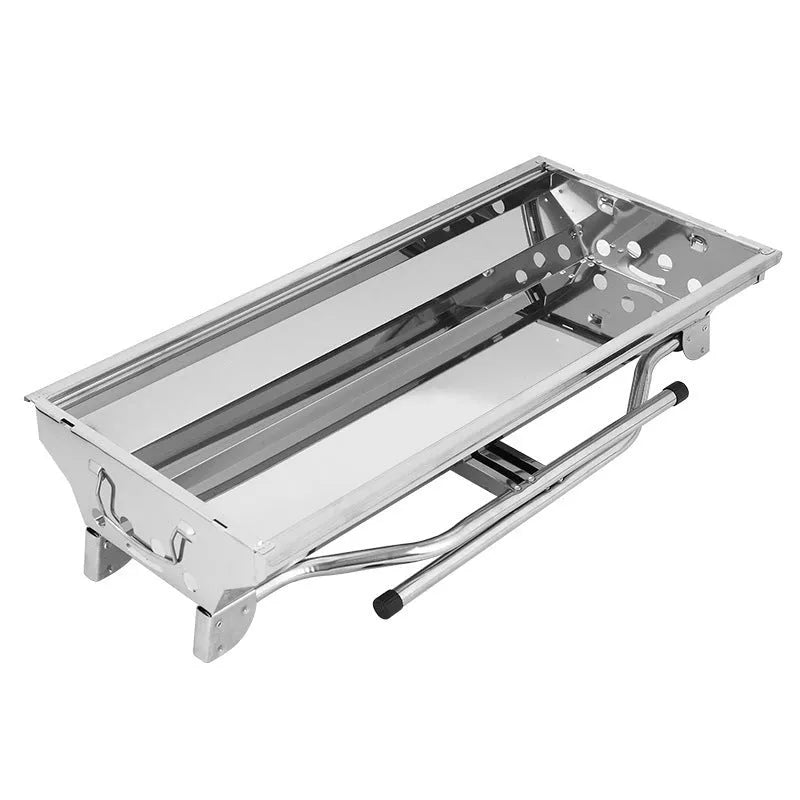 Stainless steel portable barbecue oven with charcoal stove and grilling accessories
