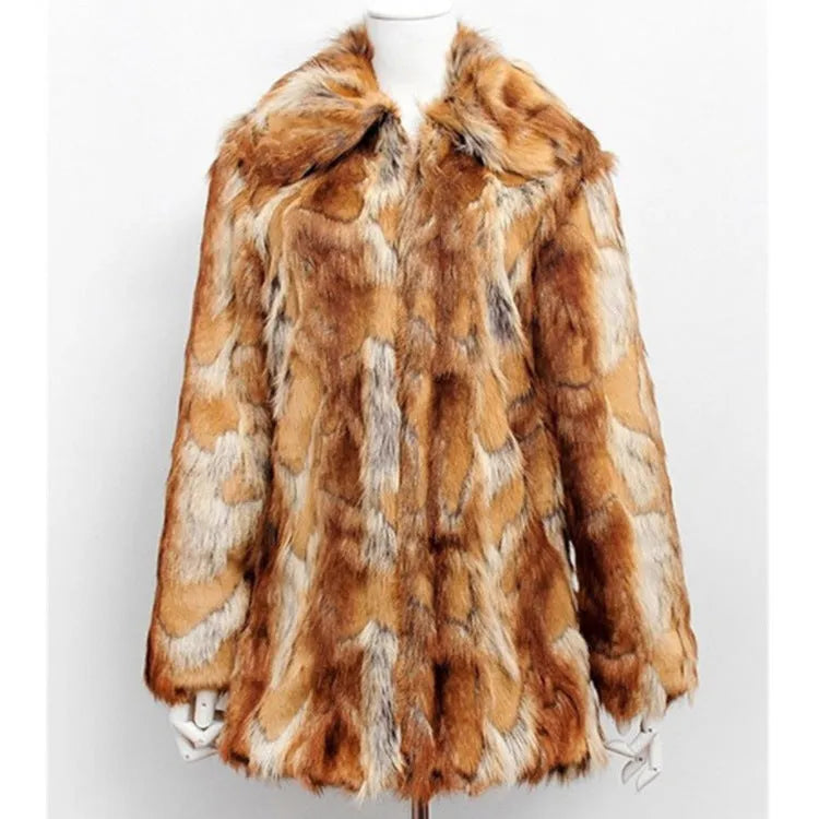 Women's tiger pattern faux fur leather jacket in street fashion style with long sleeves