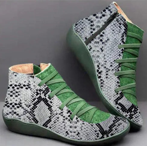 Women's casual flat booties with wedge heel and round toe in multiple colour options