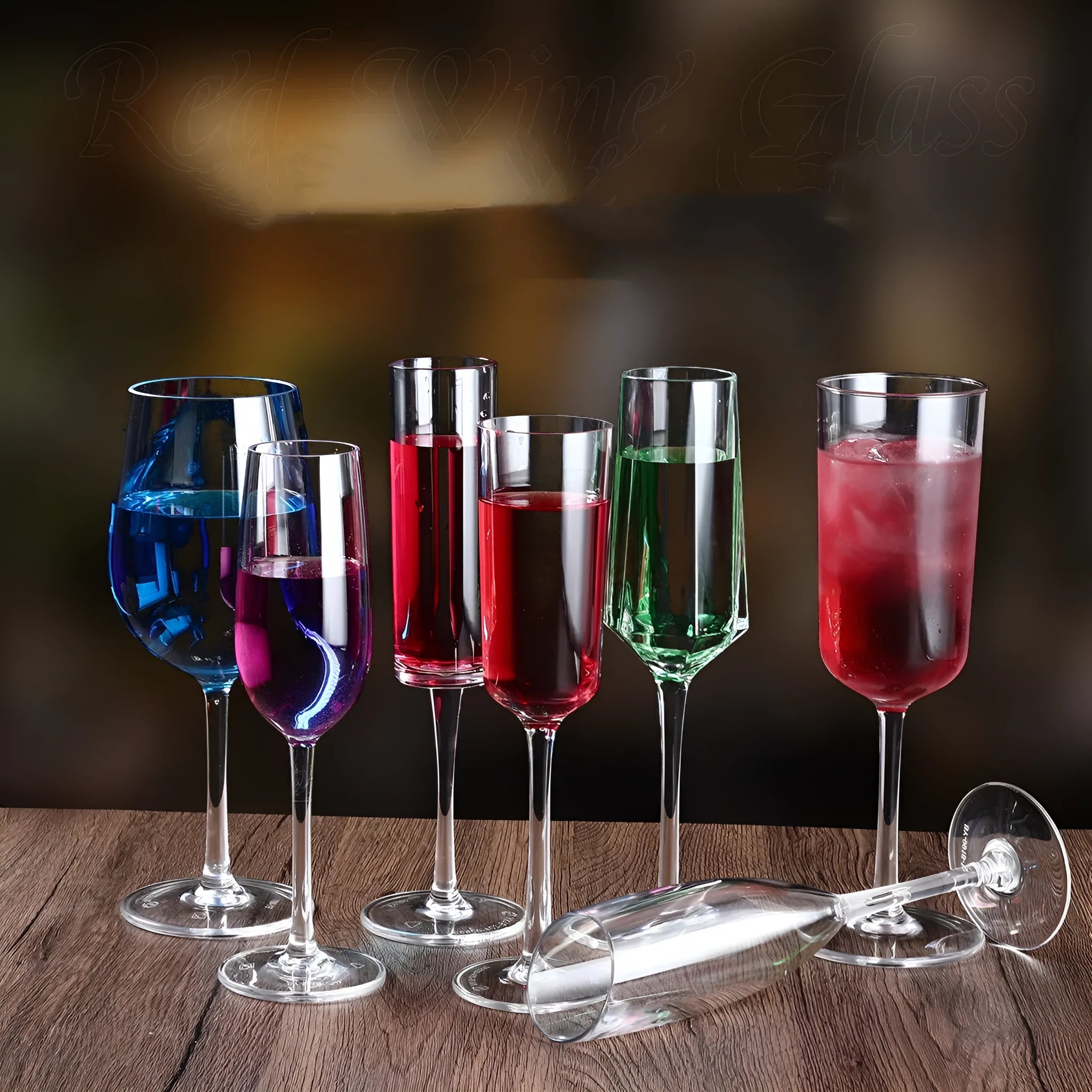 Clear acrylic wine glass with modern design showing 300ml and 550ml capacity options
