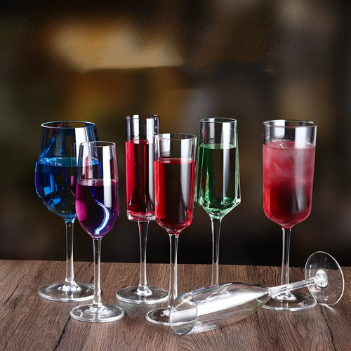 Clear acrylic wine glass with modern design showing 300ml and 550ml capacity options