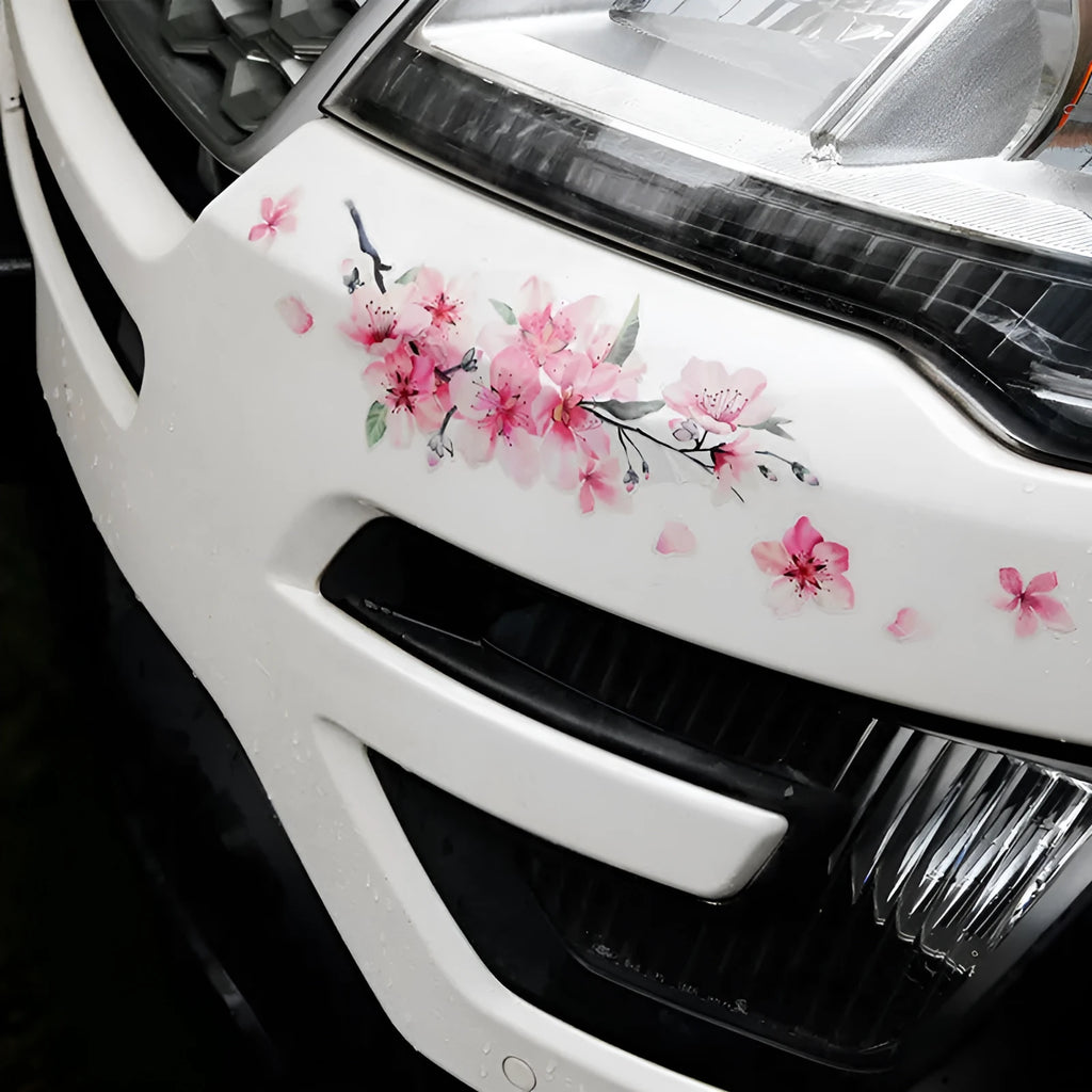 Cherry blossom flower pattern car sticker on vehicle window showing two size options