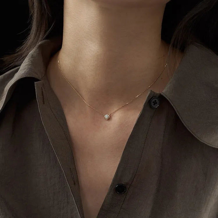 S925 silver geometric oval jelly opal pendant necklace with gold plating on silver chain