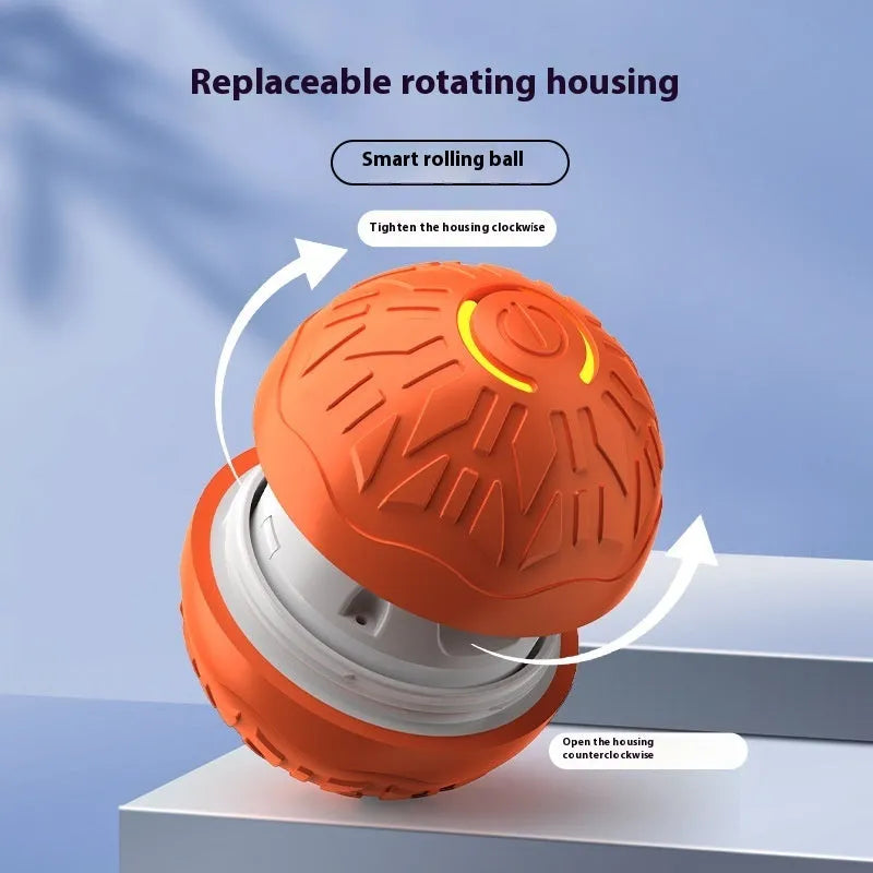 Blue electric jumping ball for dogs with silicone shell on a wooden floor