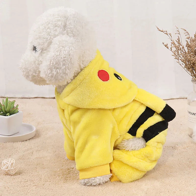 Fleece hooded cat coat with cartoon design on a small pet