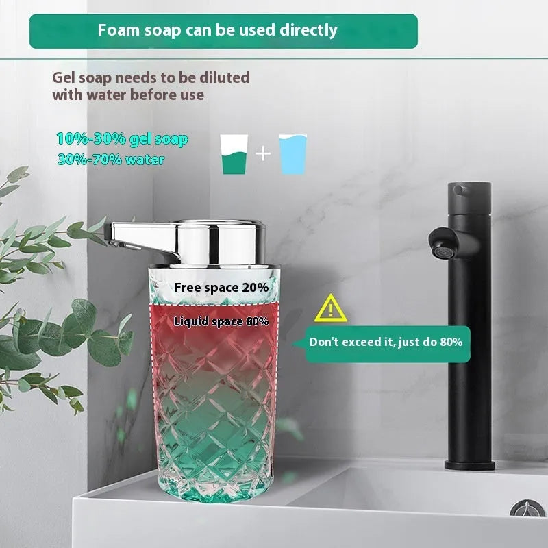 Automatic sensing soap dispenser with silver-plated finish and USB Type-C charging port