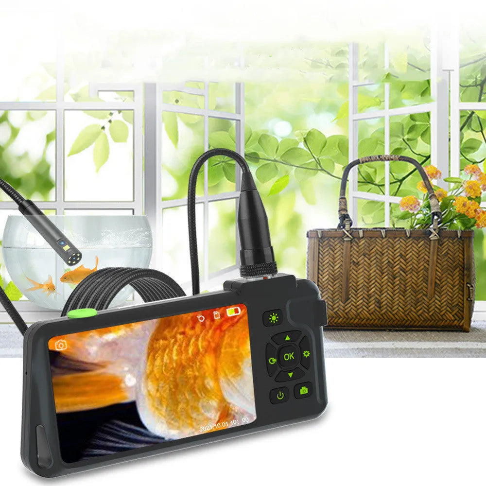 Handheld industrial endoscope with 4.5-inch screen and 1-metre cable for automotive pipeline inspections