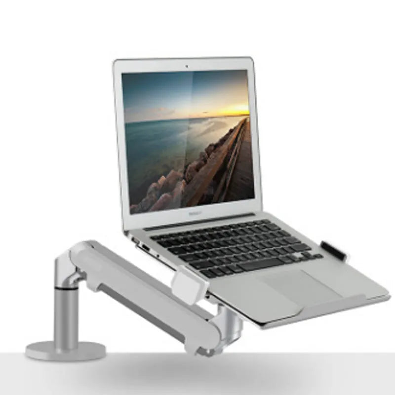 Adjustable aluminum computer stand with air pressure arm bracket in silver or black colour