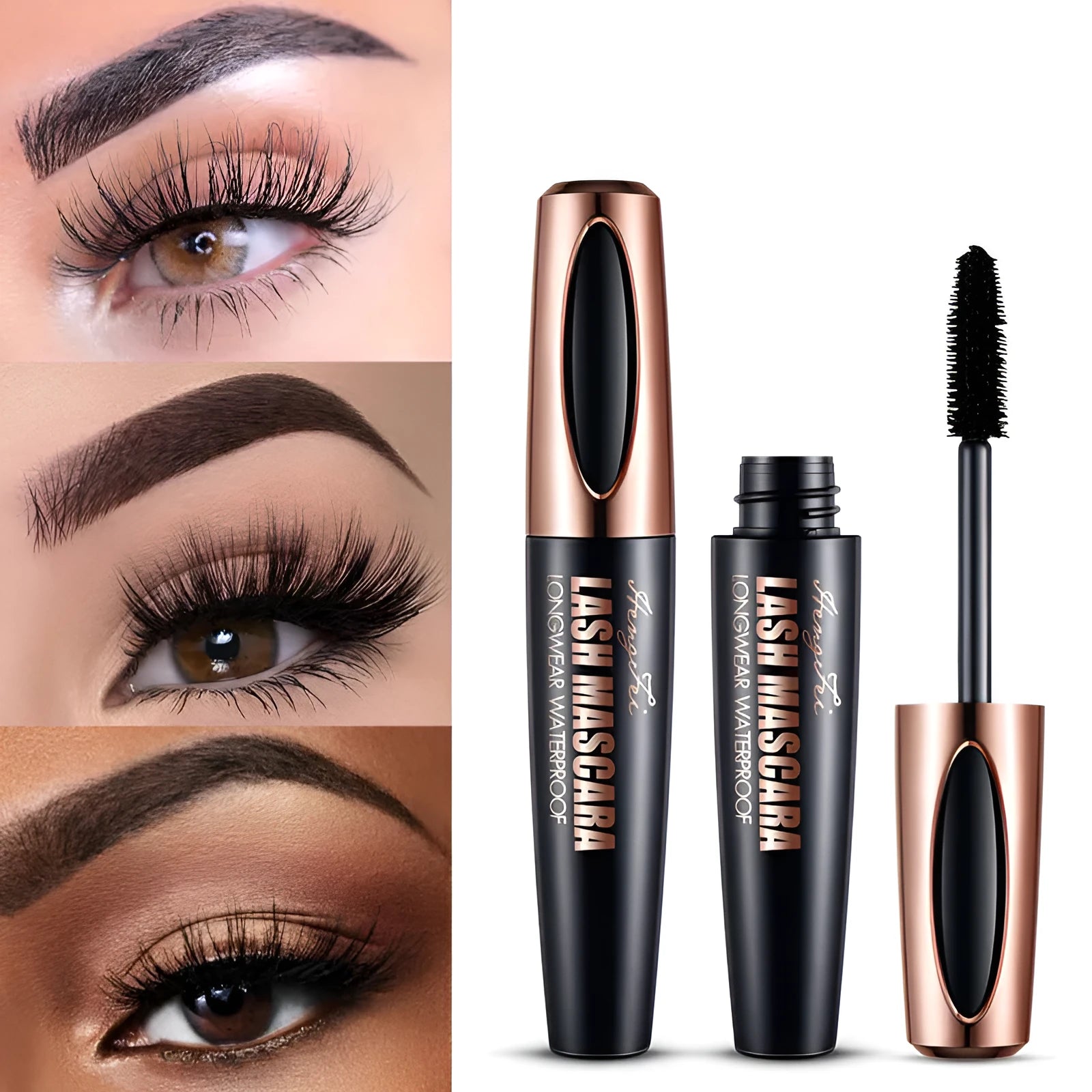 Black waterproof curling mascara with sweat-proof smudge-resistant formula in packaging