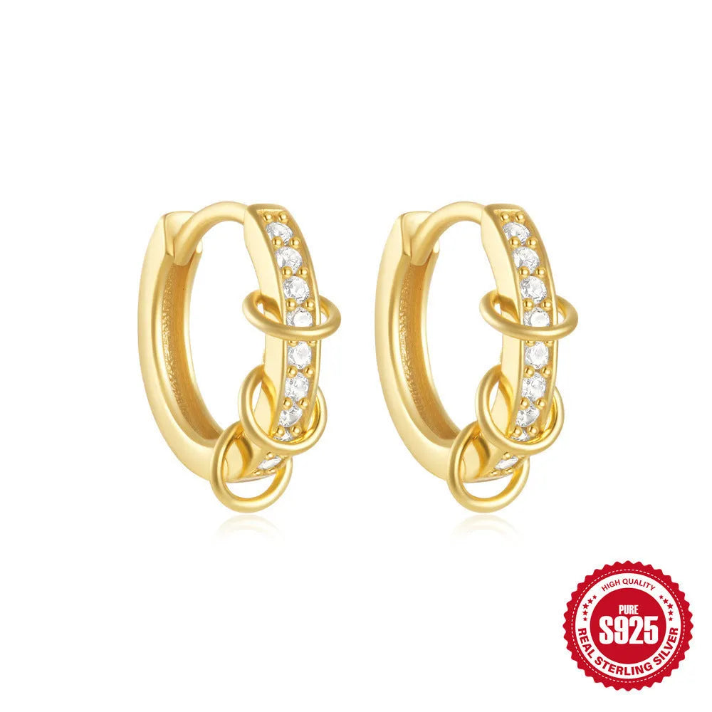 Sterling silver geometric stud earrings with small round diamond accent in gold or silver finish