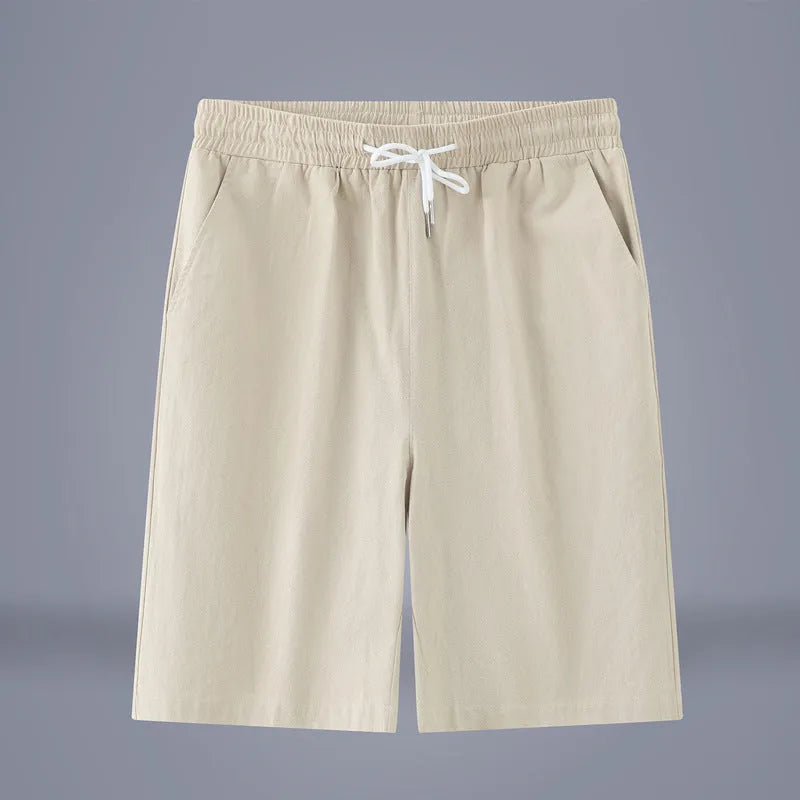 Cotton and linen cropped trousers in solid colours with a drawstring mid-waist