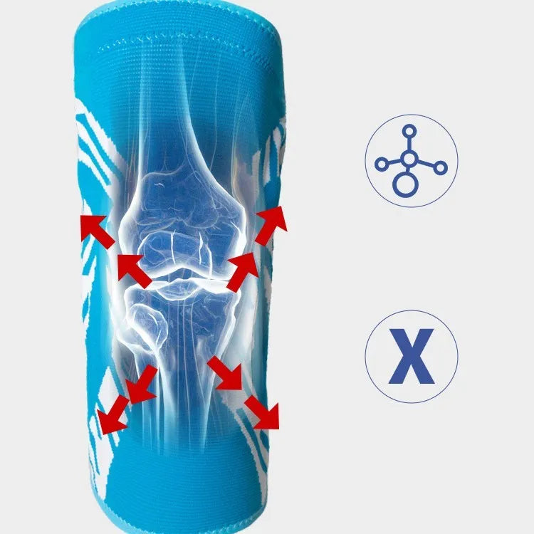 Men's pressurized nylon basketball knee pads in black and blue colours for sports protection