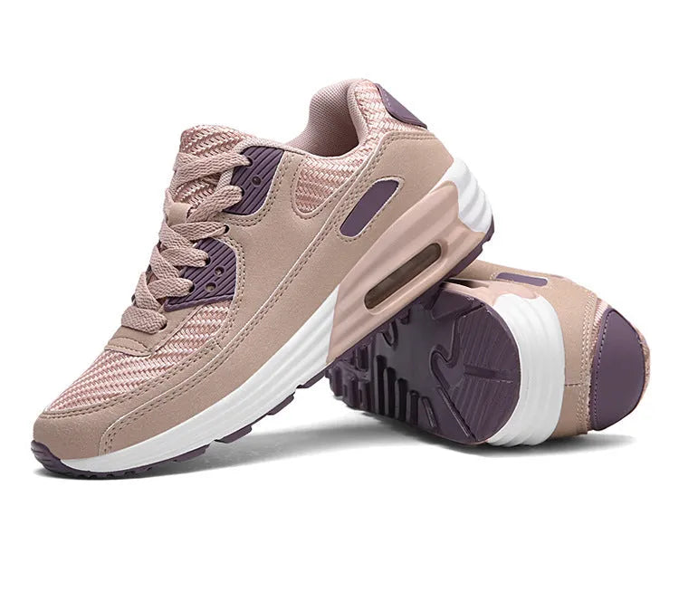 Women's casual shoes with a 3.5cm heel in beige orange, grey, and pink purple colour options.
