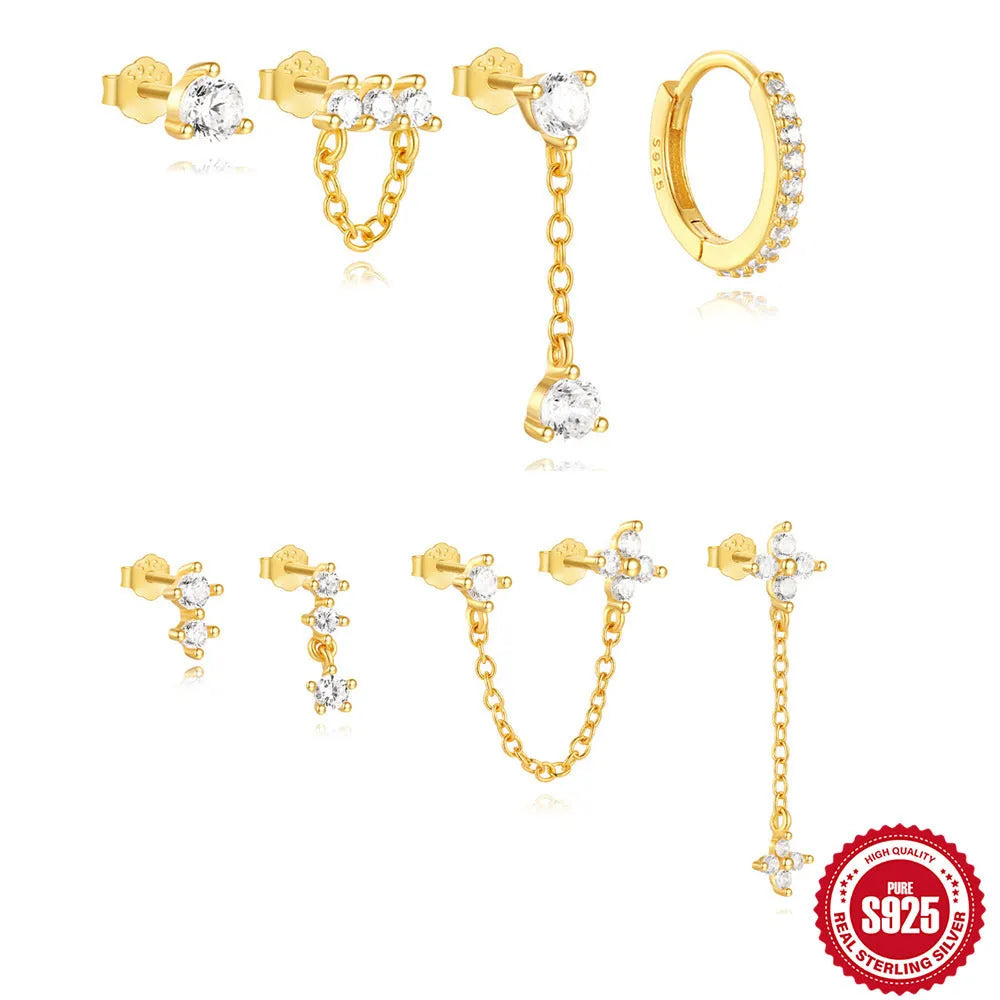 S925 sterling silver geometric earrings with clover petal detailing in electroplated gold finish