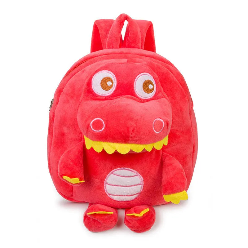 Dinosaur plush toy backpack for children with embroidery detailing and soft handle in blue colour