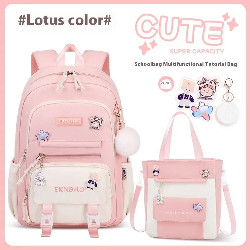 Girls' school backpack in Oxford cloth with curved shoulder straps and spine protection