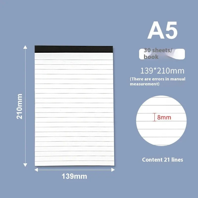 A4 tearable grid notebook with ivory white pages and adhesive binding, shown in open position