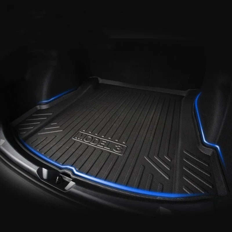 Rubber floor mat with TPE footrest for Tesla Model 3, Y, X, and S cars.
