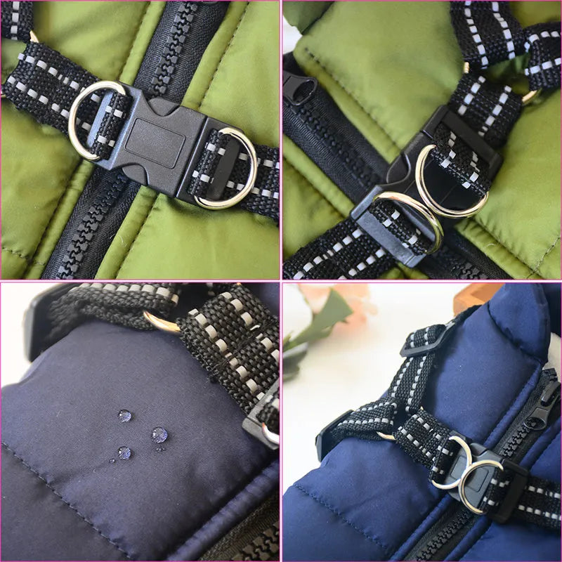 Waterproof dog coat in rain silk fabric with harness hole for lead attachment
